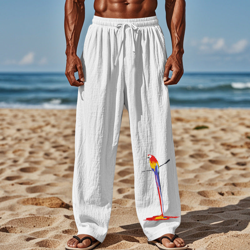 Street-Wave Men's Lightweight Breathable Beach Pants With Colorful Parrot All-Day Print