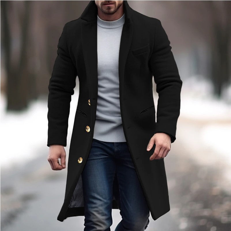 Street-Wave Men's Wool Coat Slim Fit With Gold Buttons For Style-Conscious Men Outerwear