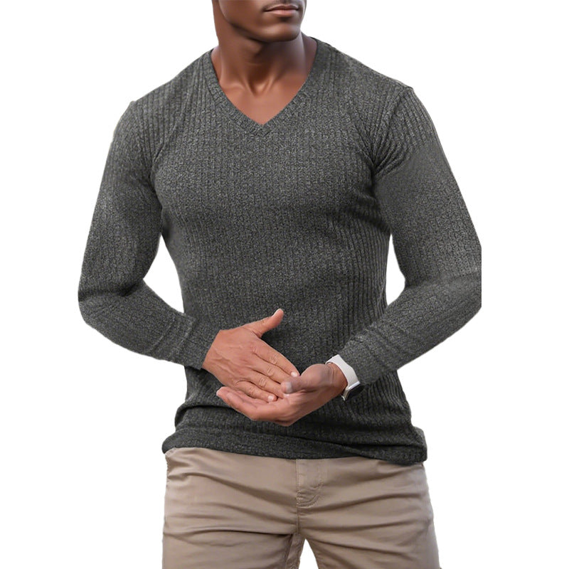 Street-Wave Mens Elegant V Neck Knit Sweater In Structured Knit Fabric For Smart Casual