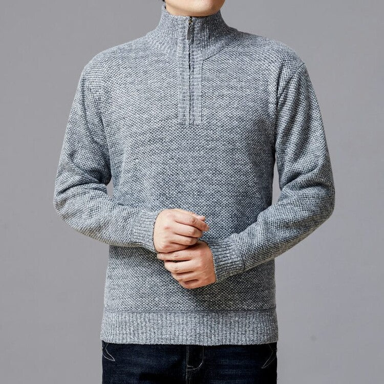 Street-Wave Men's Knit Sweater With Modern Stand Collar And Textured Surface For Casual To Smart Looks