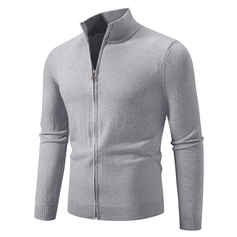 Streetwave Men's Knit Cardigan With Stand Collar And Zip Premium Everyday Essential