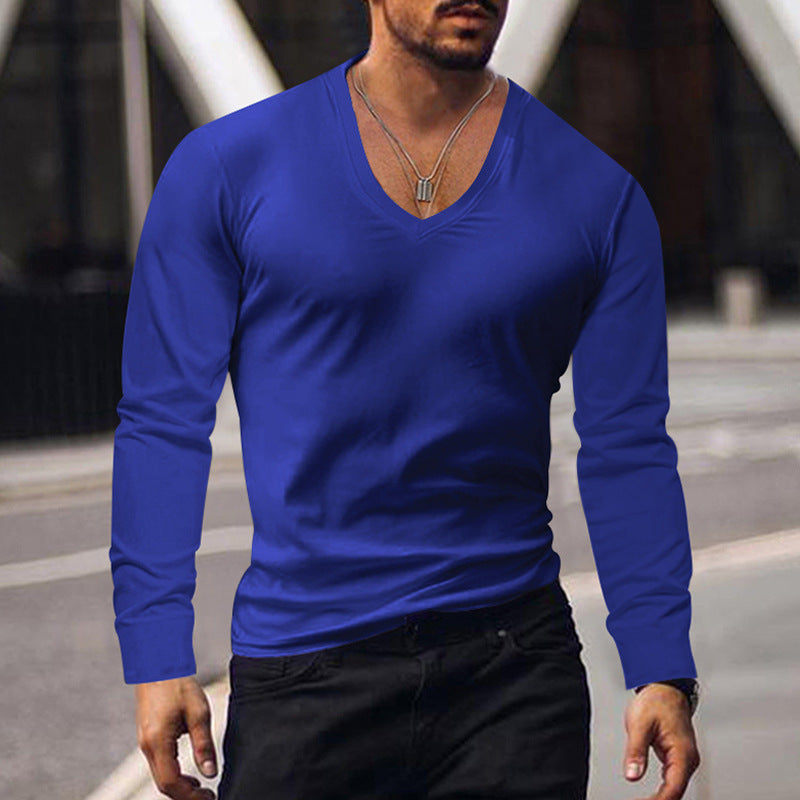 Street-wave Mens V Neck Long Sleeve Shirt Soft Cotton Blend Slim Fit Breathable Everyday Wear