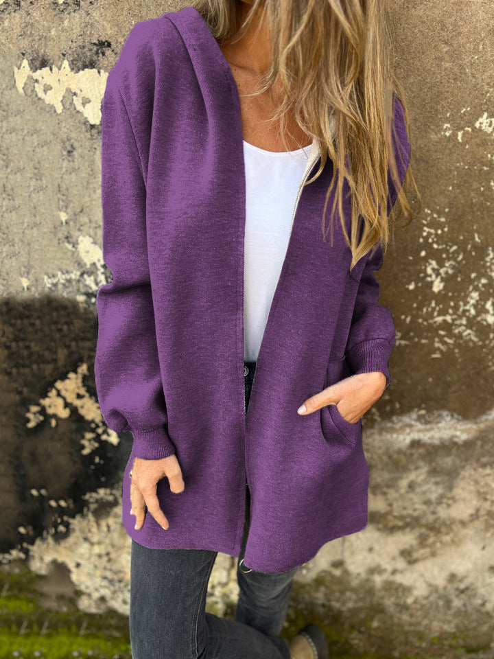 Street Wave Hooded Cotton Blend Jacket With Zip Front Relaxed Mid Length Fit For Casual Streetwear