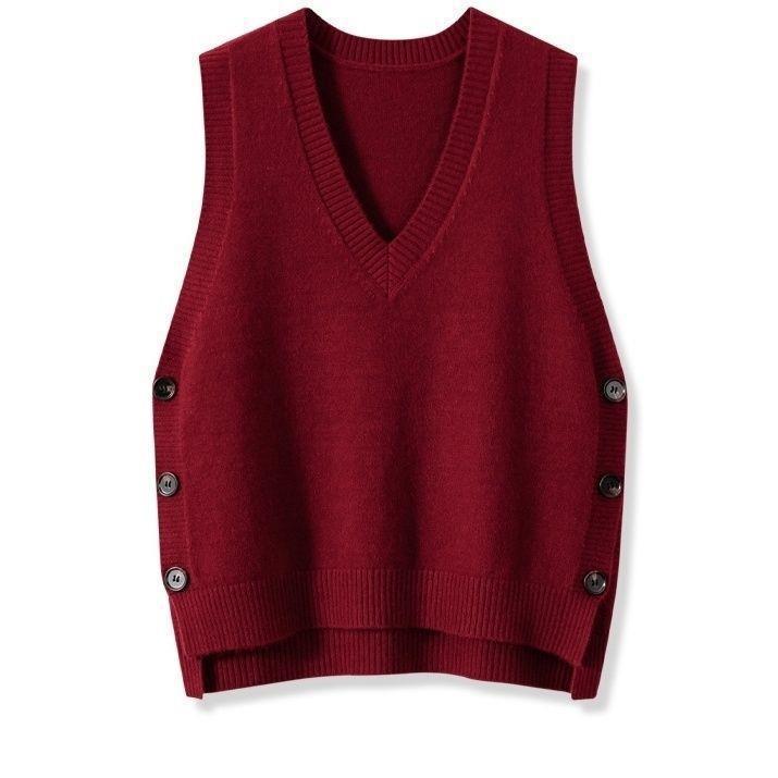 Street-Wave Womens Knit Vest With V-Neck And Button Details For Stylish Office To Casual Layering