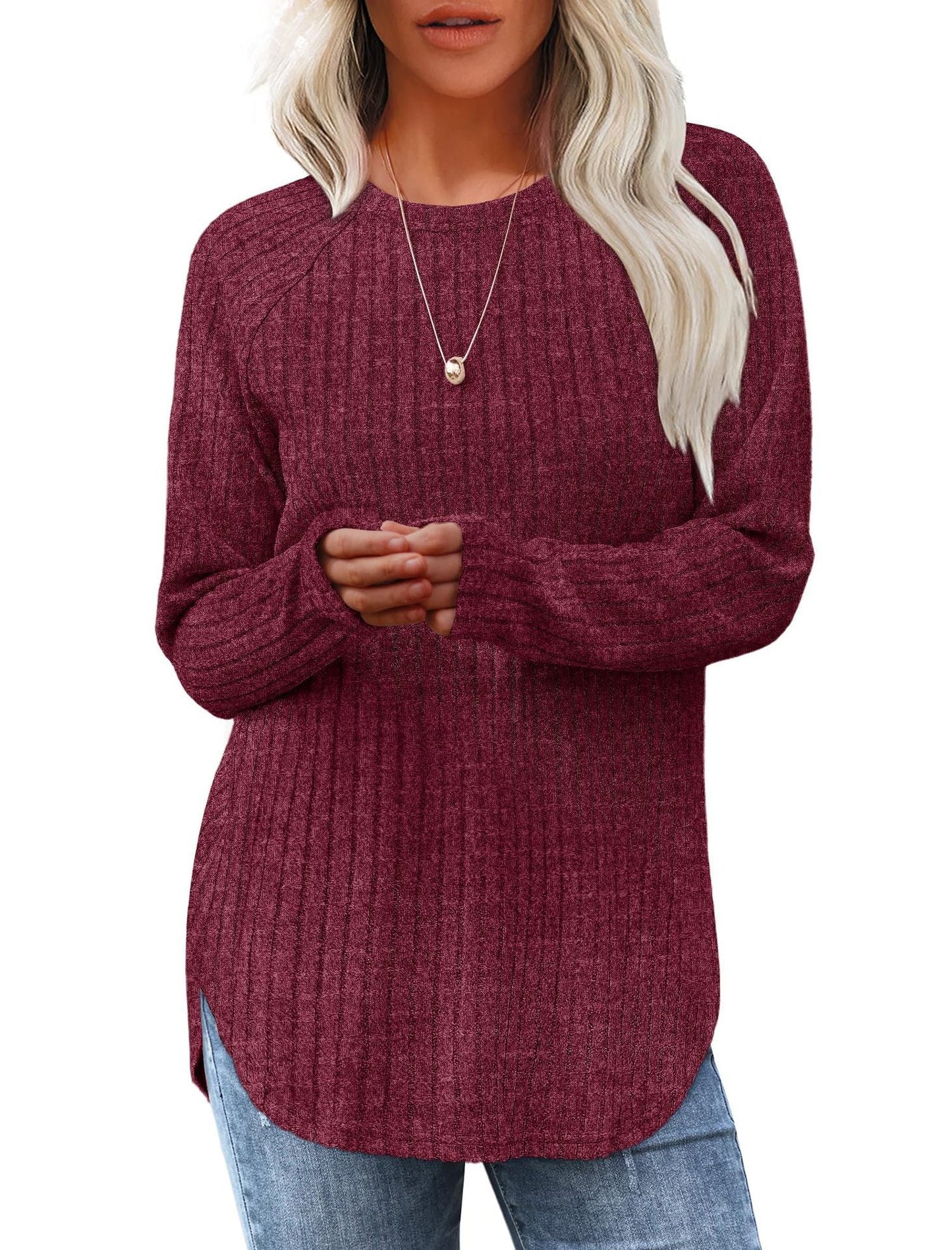 Street-wave Women's Soft Ribbed Knit Sweater Cozy Casual Pullover in Breathable Cotton
