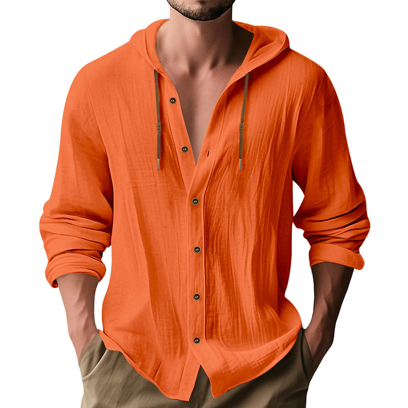 Breathable Cotton Hooded Shirt For Men With Button Front And Adjustable Drawstring Streetwave