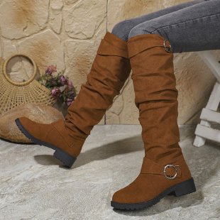 Over-the-Knee Boots Soft Suede With Decorative Buckle Detail Street-wave For Women Chic Comfort