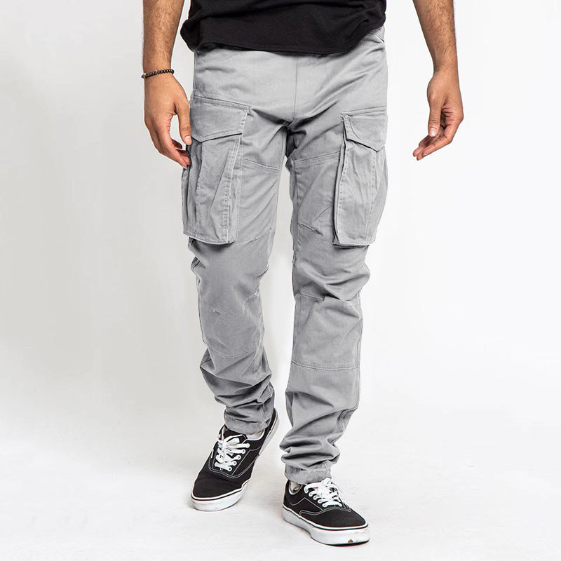 Street-wave Men Cargo Pants With Multifunctional Pockets And Elastic Waistband Rugged And Versatile Everyday Wear