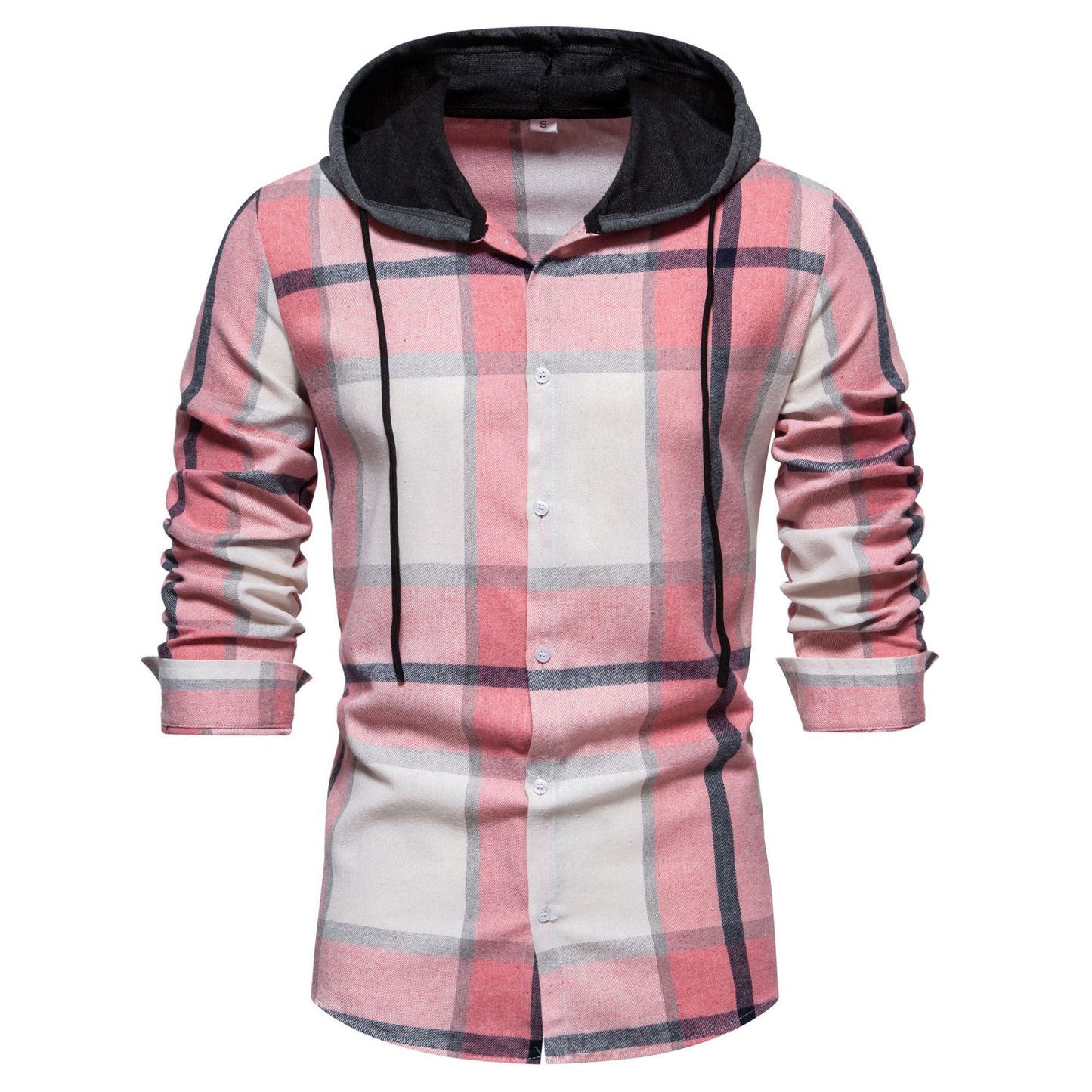 Mens Hooded Plaid Shirt Streetwave Comfortable Fit Integrated Hood Casual Streetwear Outdoors