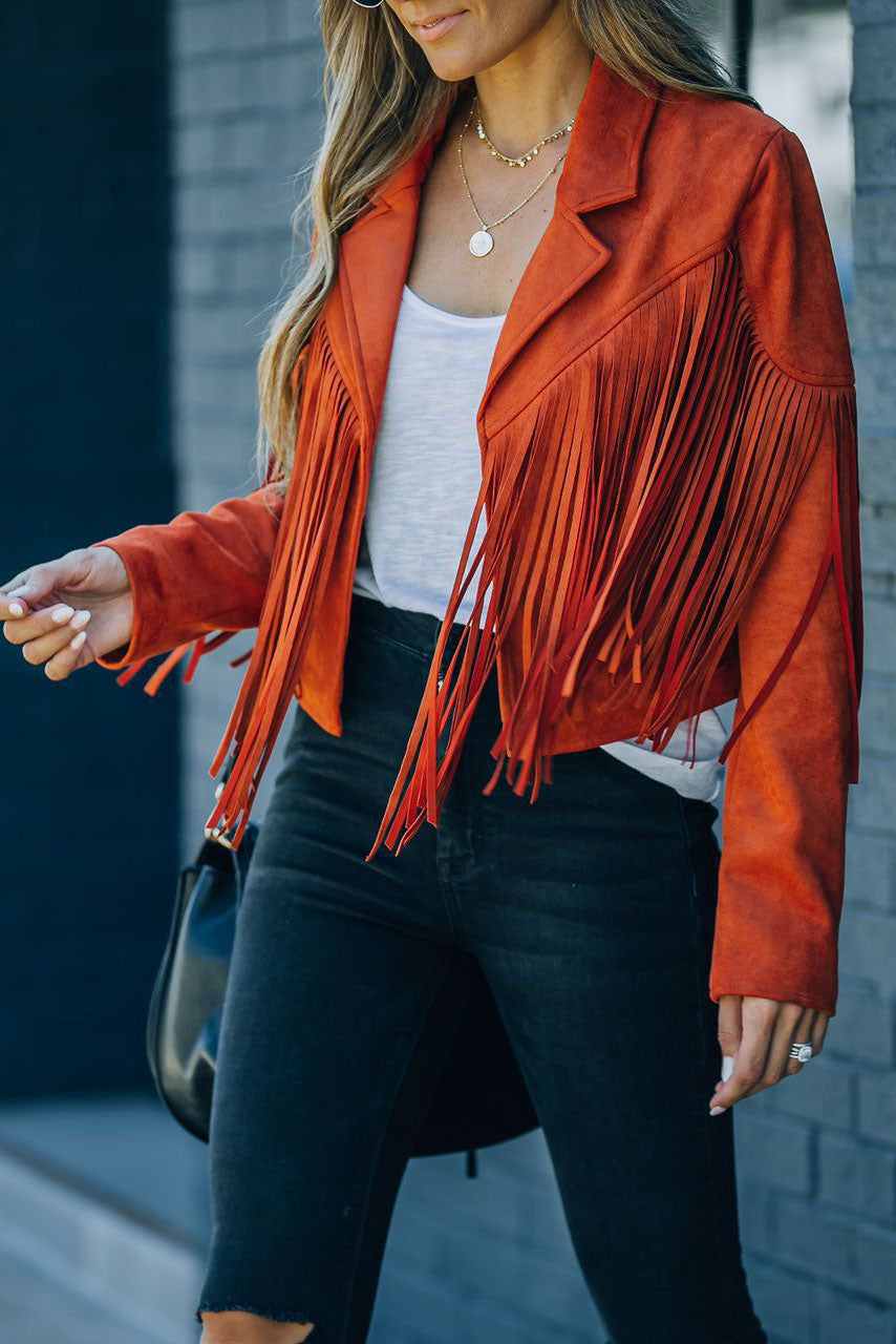 Streetwave Fringe Cropped Hippie Jacket For Women With Suede Fringes Boho Style Everyday Wear