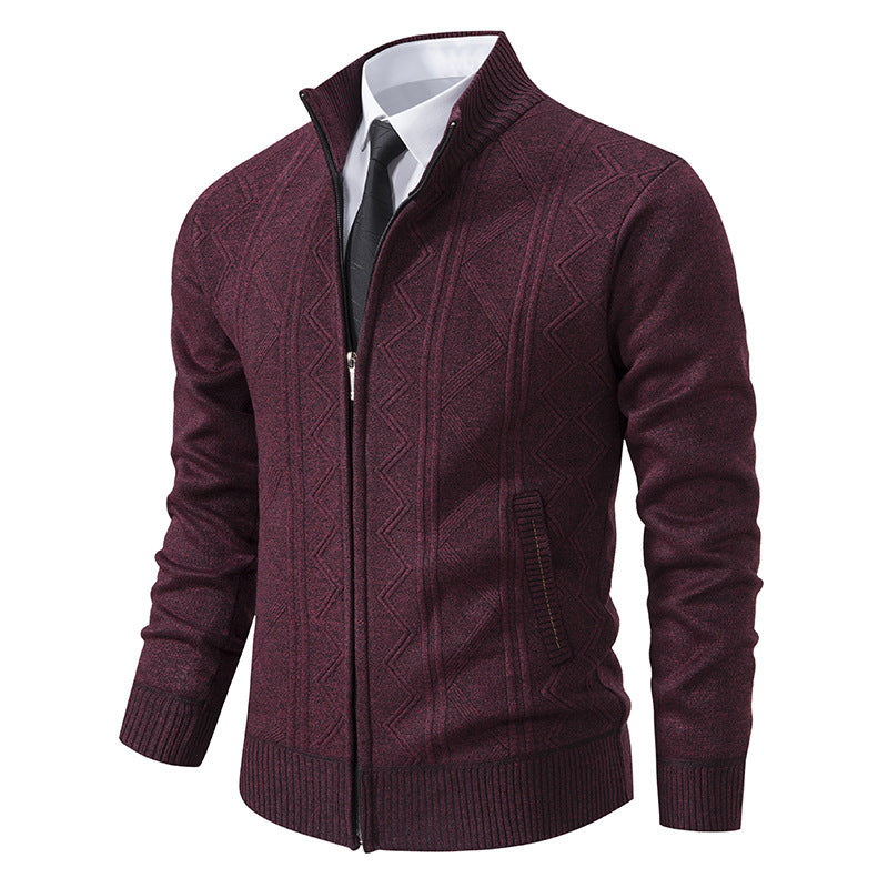 Street-Wave Mens Cable Knit Cardigan With Modern Zigzag Pattern For Smart Casual Comfort