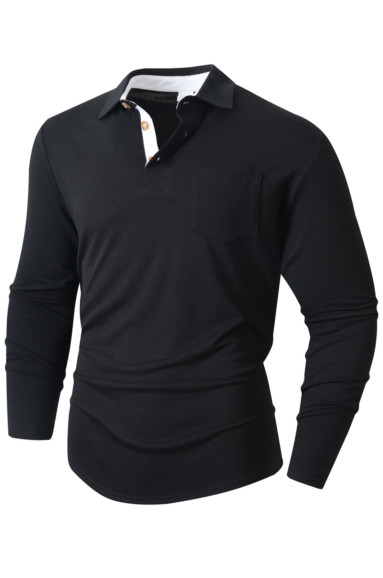 Street-wave Men's Elegant Long Sleeve Polo Shirt With Modern Collar And Stretch Comfort