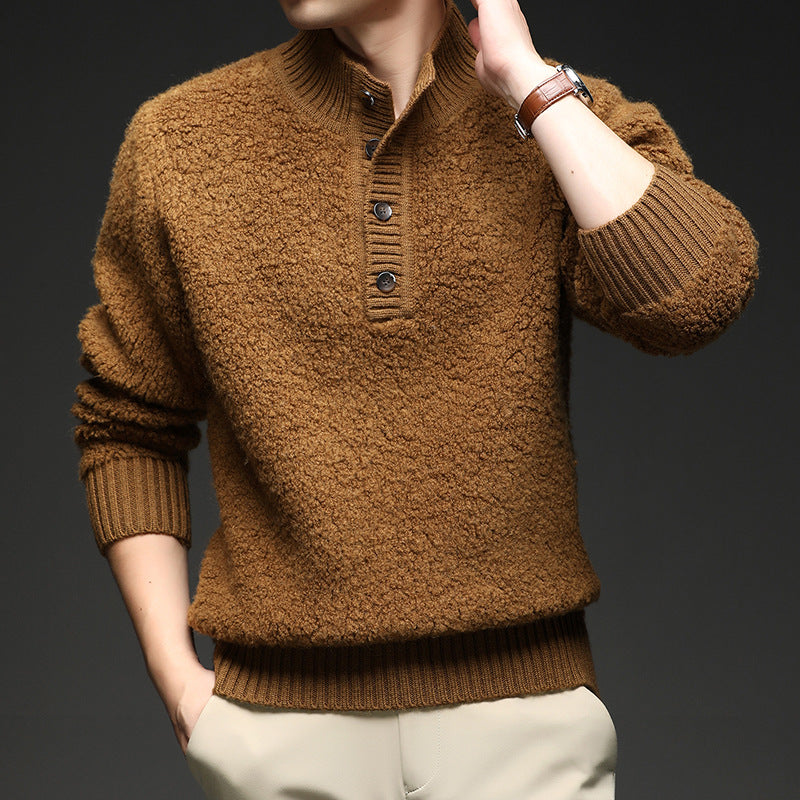 Street-wave Men's Textured Knit Pullover With Button Closure For All Season Warmth