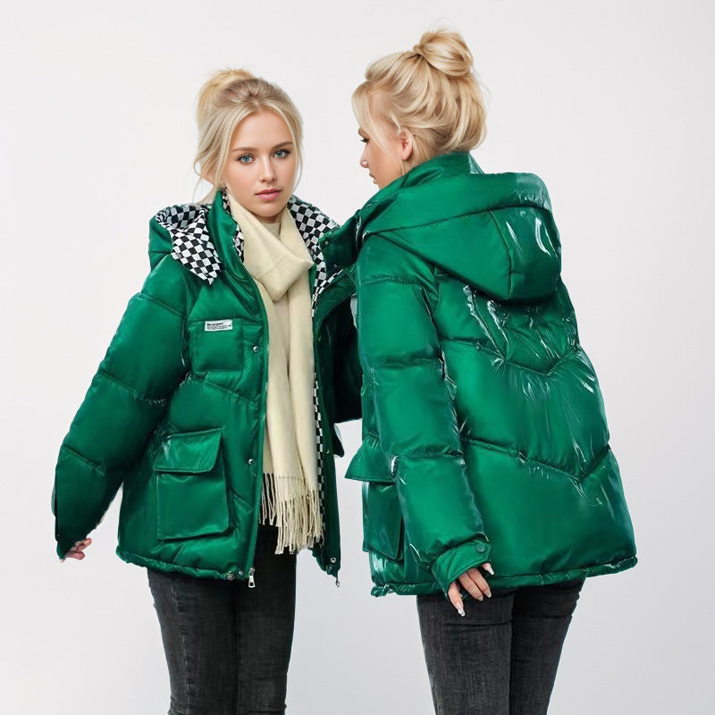 Street-wave Women's Glossy Puffer Jacket With High Collar And Practical Pockets For Winter Style