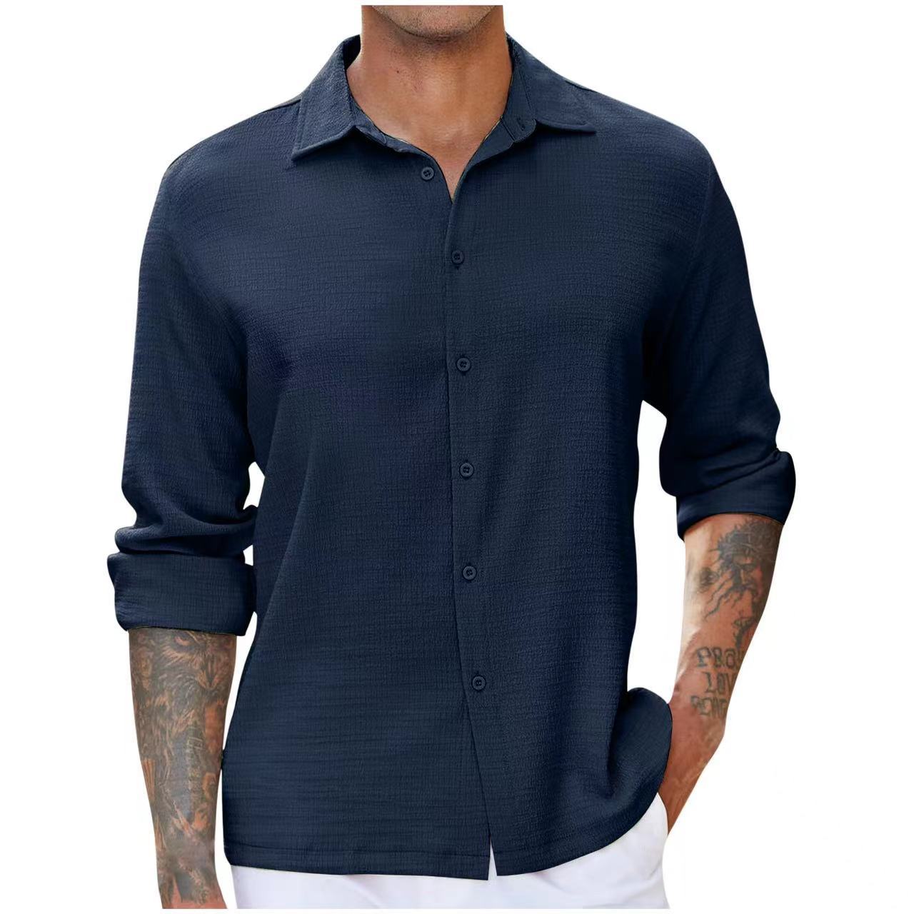 Street-wave Mens Long Sleeve Shirt Elegant Textured Fabric Modern Cut For Style Conscious Men
