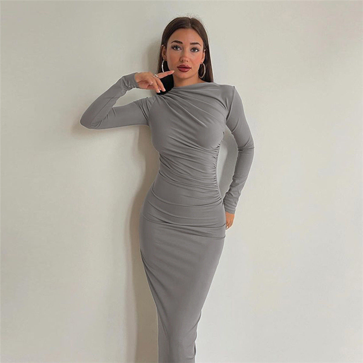 Street-Wave Women's Elegant Wrap Dress With Long Sleeves And Figure-Hugging Fit For Gala And Evening Events