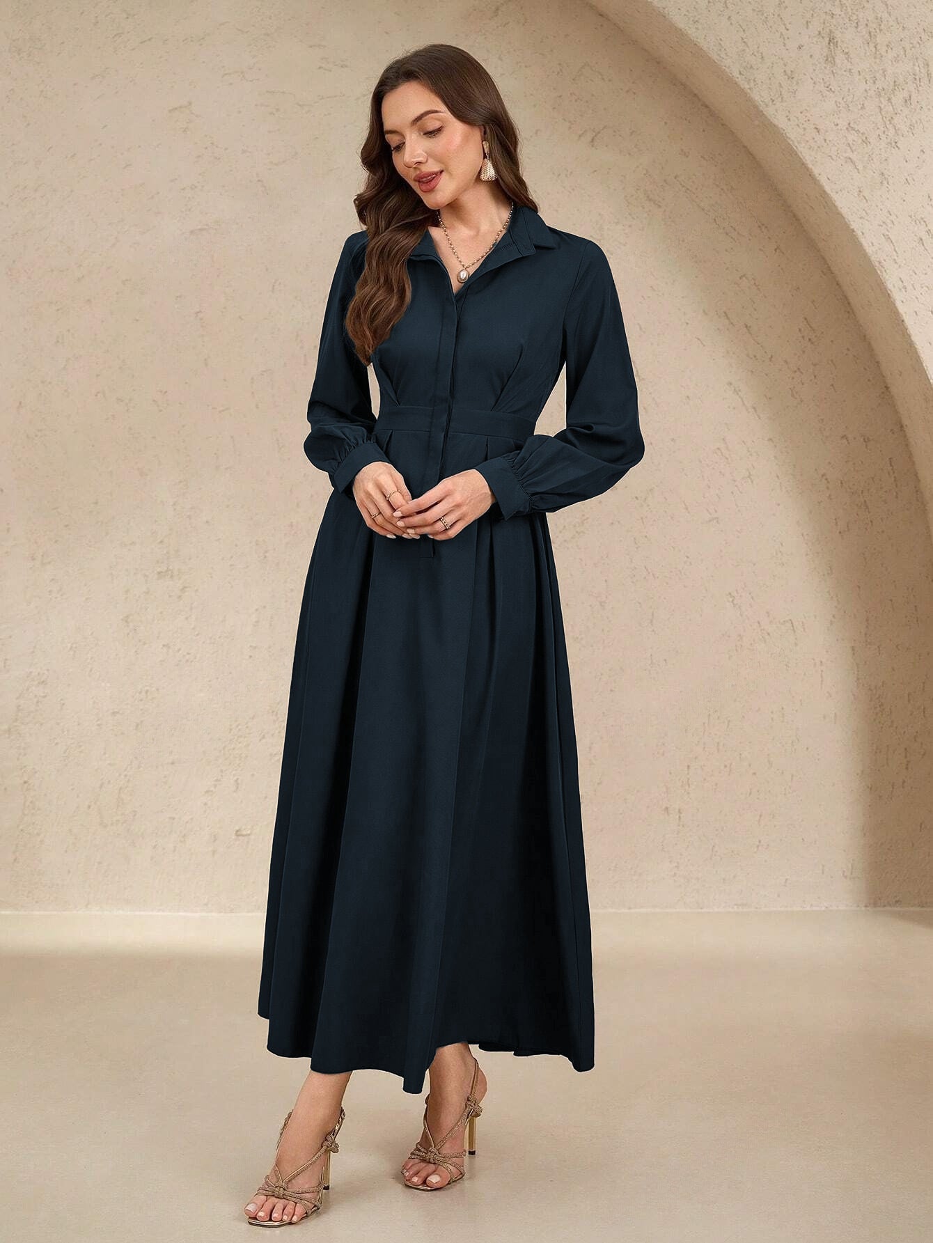 Street-wave Women Elegant Shirt Dress With Flared Skirt And Practical Pockets For Work And Occasions