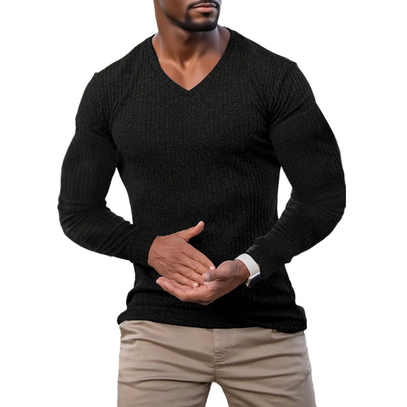 Street-Wave Mens Elegant V Neck Knit Sweater In Structured Knit Fabric For Smart Casual