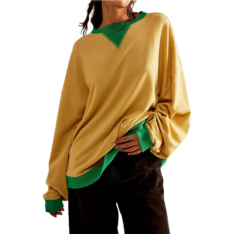 Street-Wave Women's Relaxed V-Neck Sweatshirt With Contrast Trim For Casual Everyday Wear
