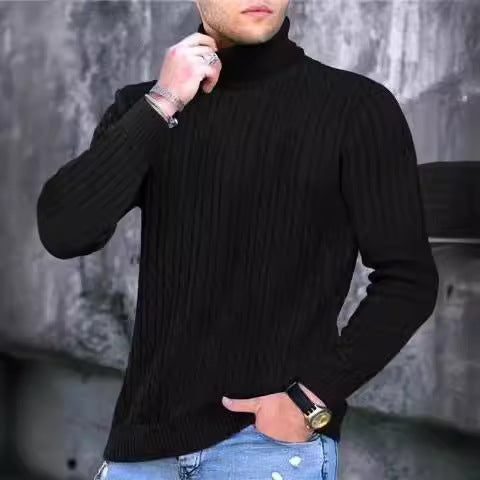 Street-Wave Men's Ribbed Knit Sweater With Premium Warmth And High Collar For Style Conscious Men Everywhere