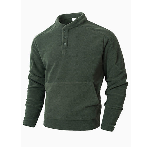 Street-Wave Men's Cozy Fleece Pullover With Button Placket For Winter Warmth And Everyday Comfort