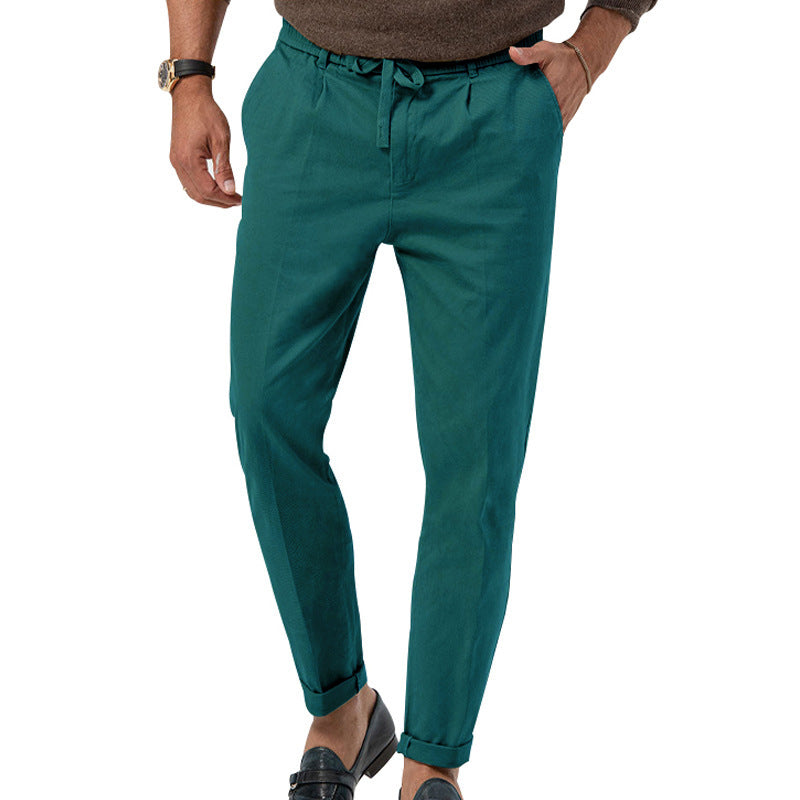 Street Wave Mens Elegant Linen Pants With Elastic Waistband And Practical Pockets