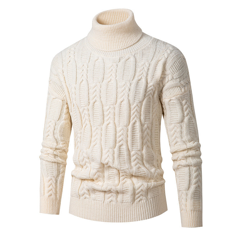 Street Wave Men's Cable Knit Turtleneck Sweater With Structured Pattern For Premium Cozy Warmth