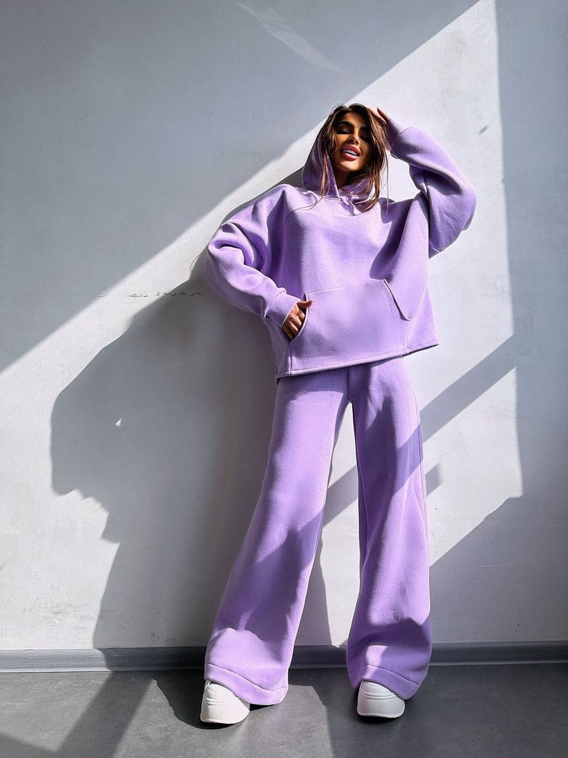 Street-wave Women's Oversized Hoodie And Wide Lounge Pants Set Cozy Comfort Effortless Streetwear