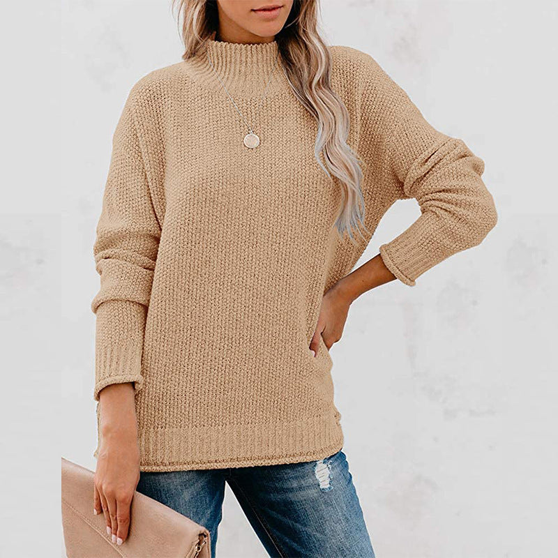 Street-wave Women's Chunky Knit Sweater With High Neck And Relaxed Fit For Cozy Versatile All Day Wear