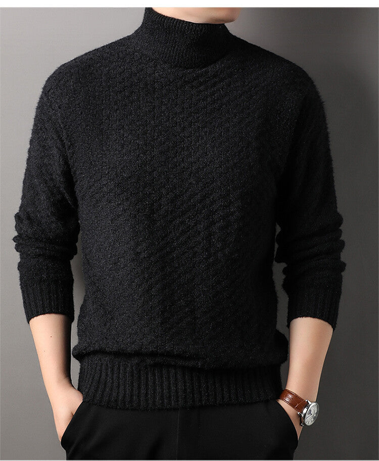 Street-Wave Men's High Collar Knit Pullover With Textured Design For Warm Comfort
