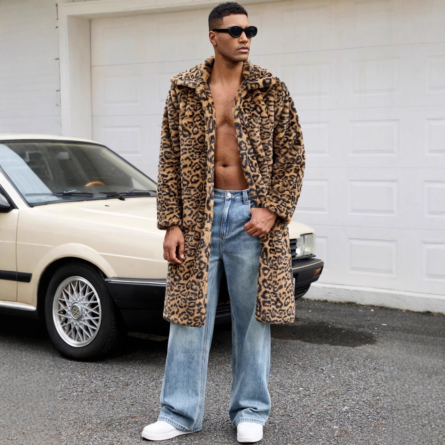 Leopard Print Luxury Faux Fur Coat for Men by Street-wave - Premium Warmth and Bold Style