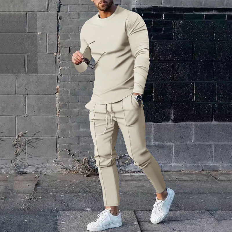 Street-Wave Men's Sporty Long Sleeve Shirt and Chino Joggers Set for Active Men All Day Comfort