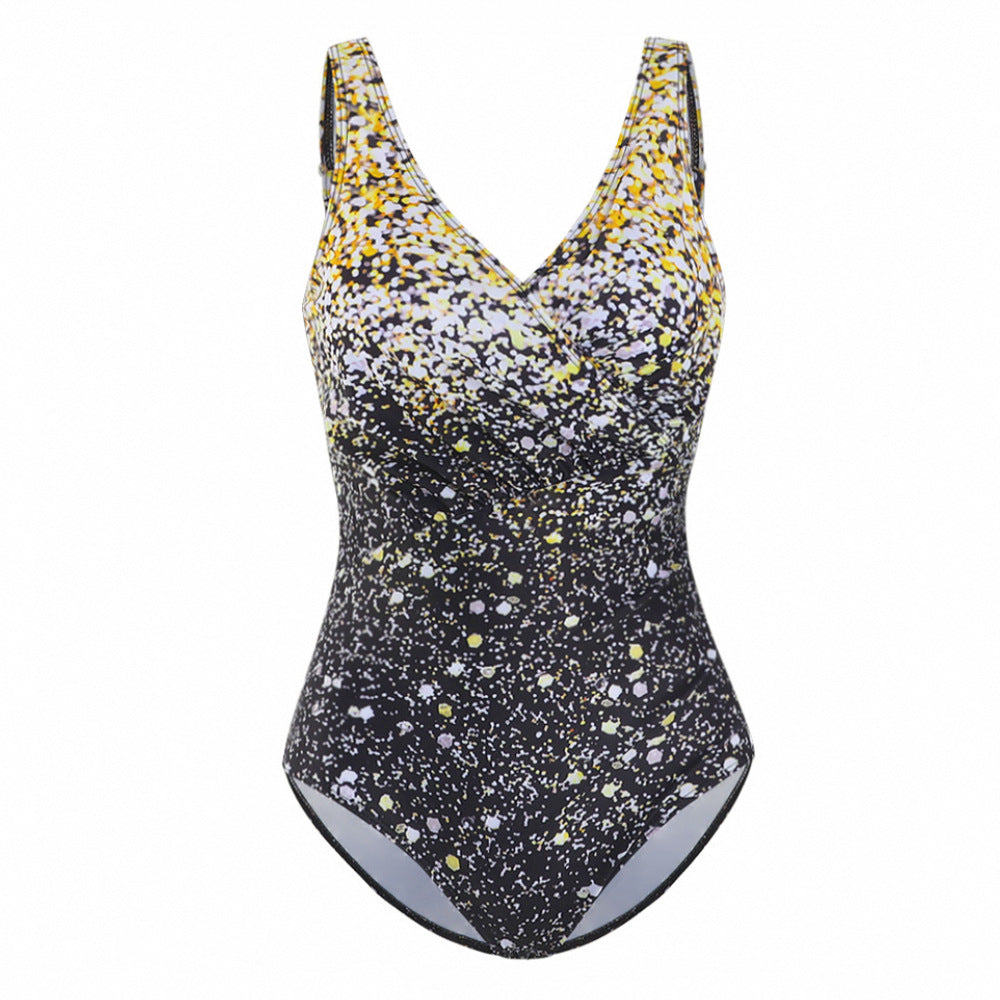 Street Wave Vibrant Rainbow Gradient Swimsuit For Plus Size Women Halter One Piece Bathing Suit