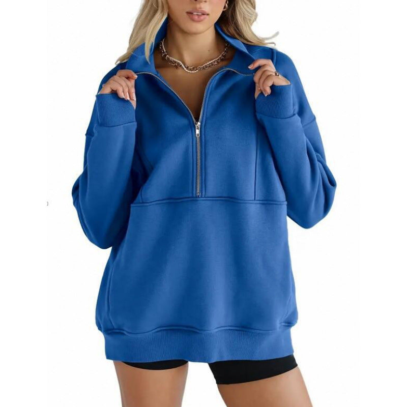 Street-wave Women's Oversized Half Zip Sweatshirt For Effortless Comfort And Style