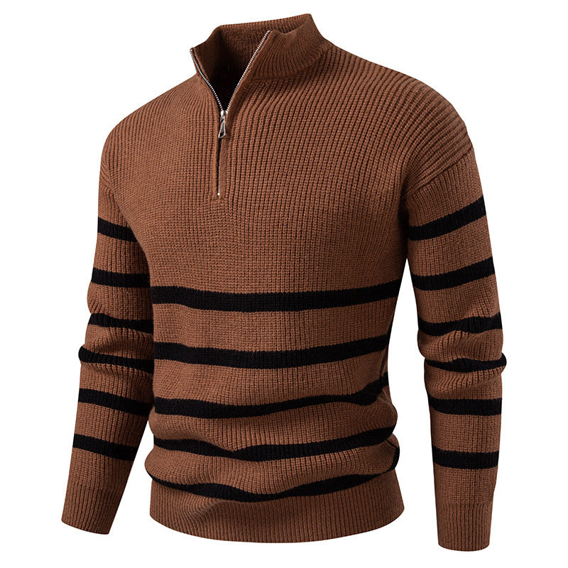 Street-wave Men Knit Sweater Half Zip Stripe Design Premium Cotton Blend For Everyday Comfort
