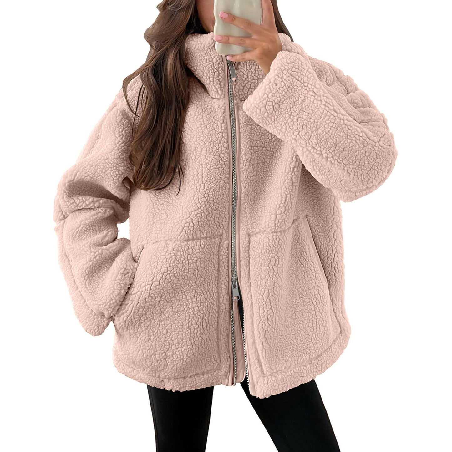 Women Cozy Fleece Hoodie Street-Wave Plush Sherpa Zip Up Warmth And Daily Comfort
