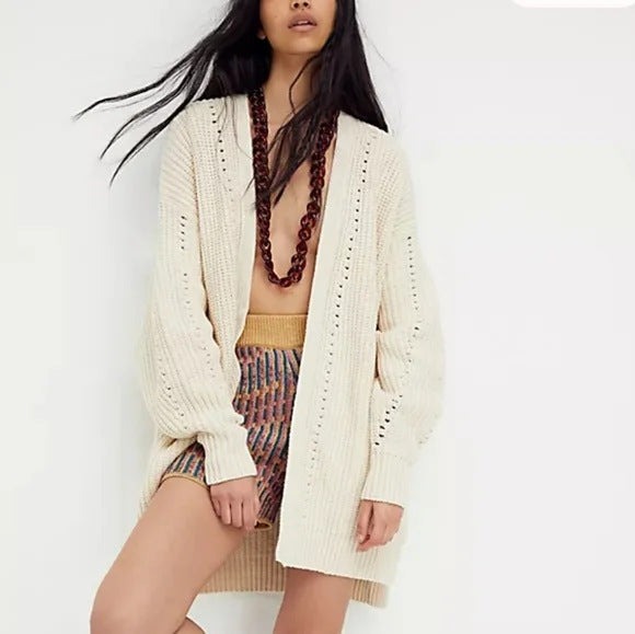 Street-Wave Stylish Open Knit Cardigan For Women With Light Lace Texture And Comfortable Fit