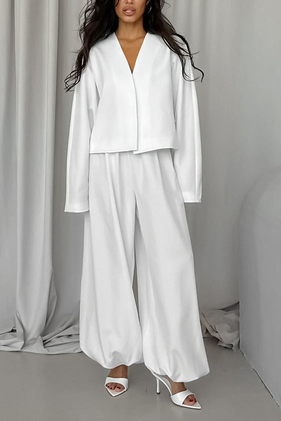 Street-Wave V-Neck Top And Relaxed Wide-Leg Pants Two-Piece Set For Women Effortless Chic Everyday
