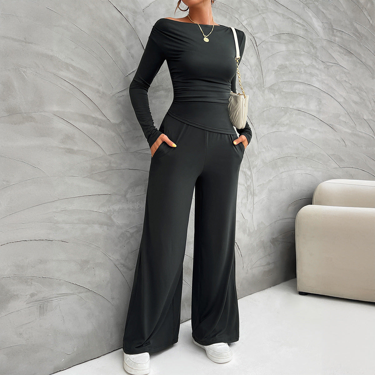 Nordic Flair Women Slim Fit Suit Set High Waisted Wide Leg Pants Street Wave