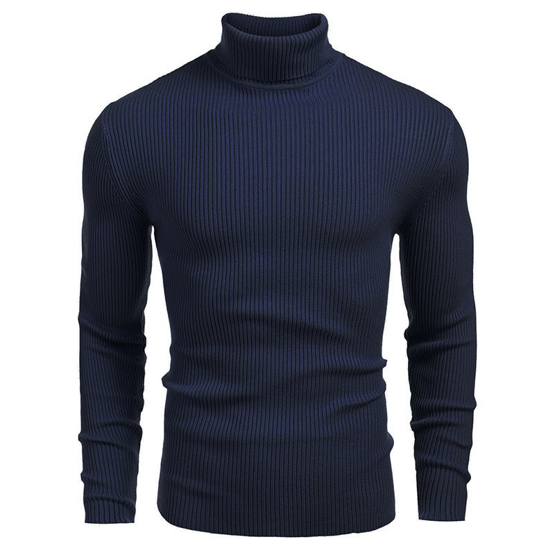 Street-Wave Men's Fine Rib Knit Rollneck Sweater Soft Warm Turtleneck for Everyday Style