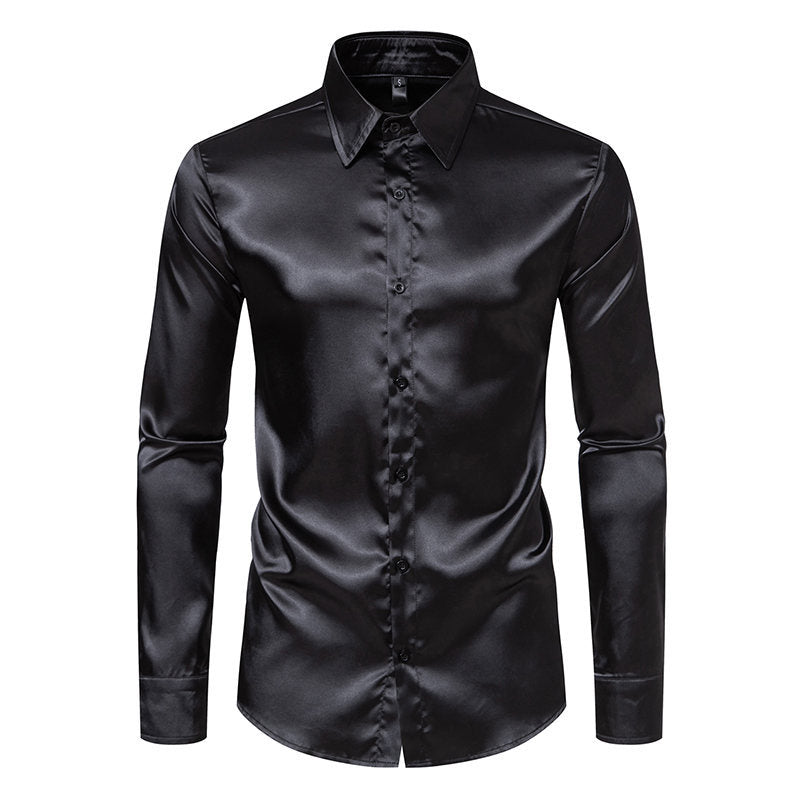 Mens Satin Shirt Street-Wave Shimmer Finish Classic Collar For Formal And Casual Wear Versatile