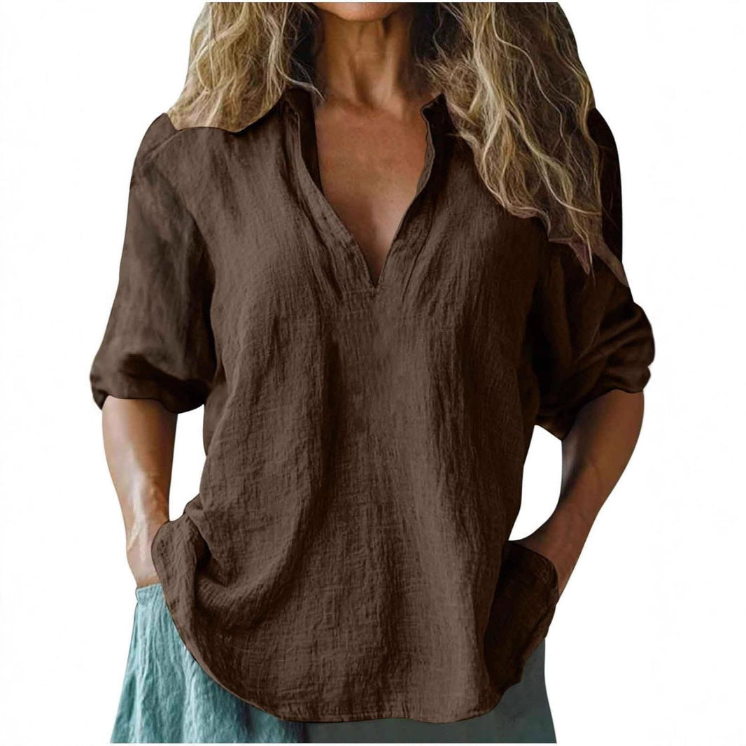 Street-Wave Linen Blouse For Women Breathable Casual Elegance Comfortable Everyday Wear