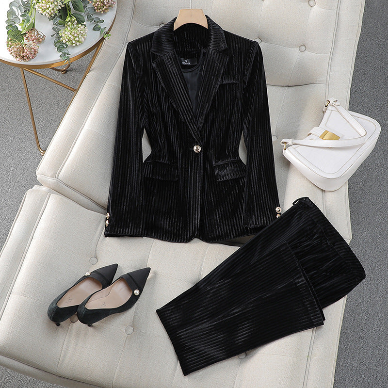 Street Wave Velvet Tailored Suit Set For Women Office Ready