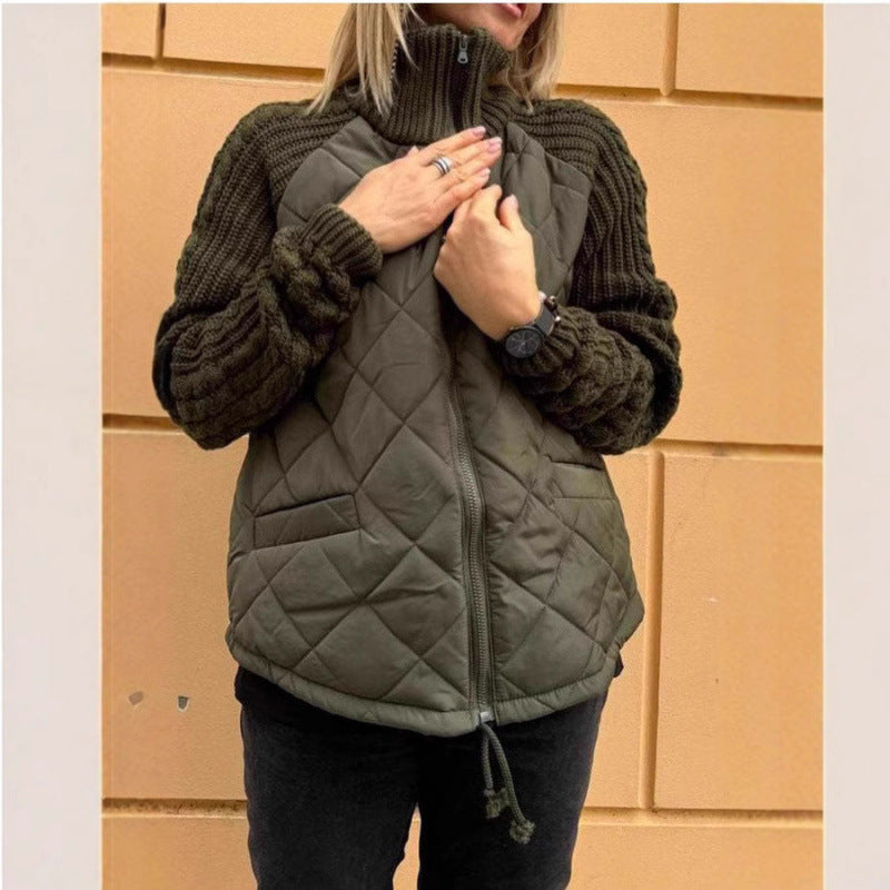 Streetwave Women Warm Quilted Jacket With Knit Sleeves And Cozy Insulated Coat For Cooler Days