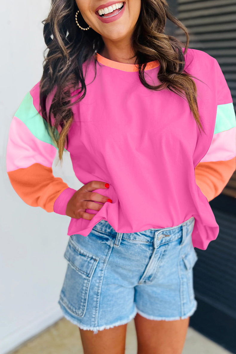 Street-Wave Women Colorblock Sweatshirt With Contrast Sleeves Soft Cotton Blend Casual Everyday Comfort