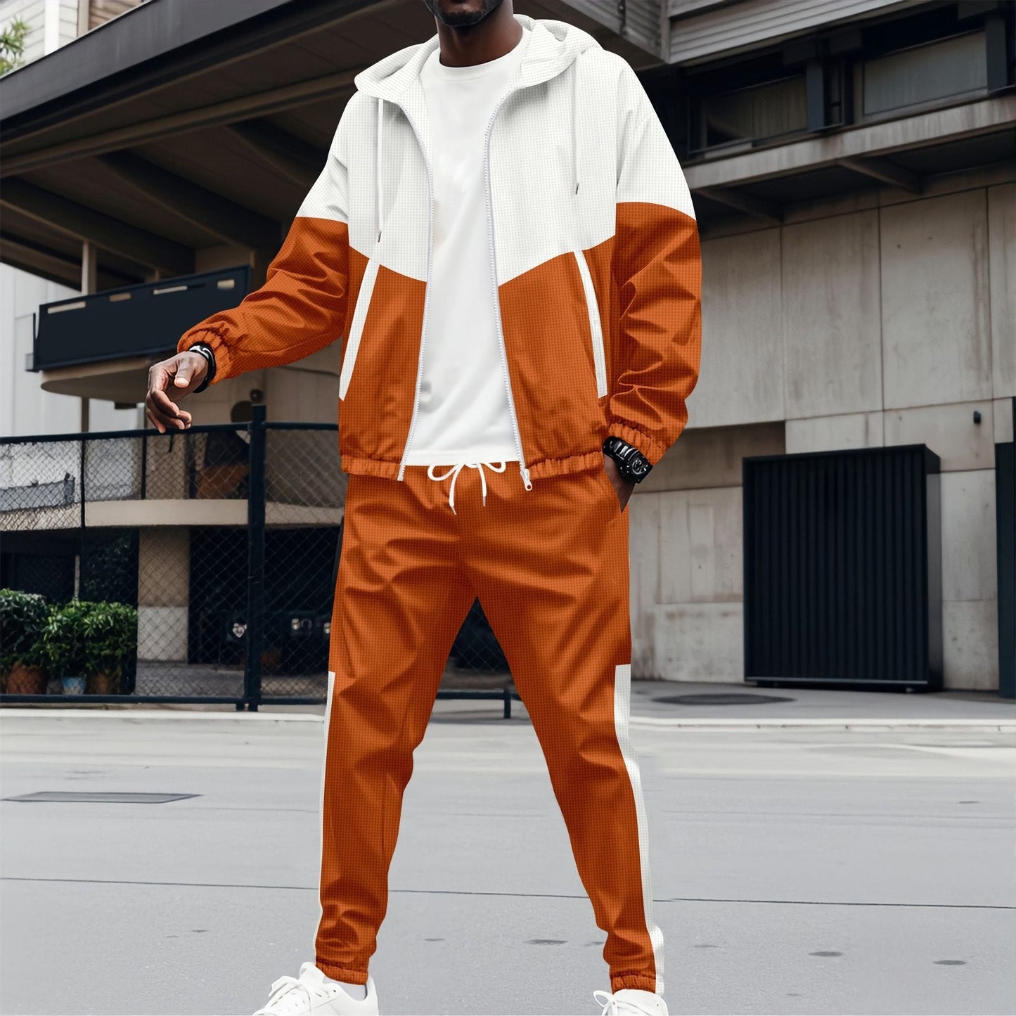 Street-wave Mens Breathable Color Block Tracksuit Set For Everyday Training And Athleisure