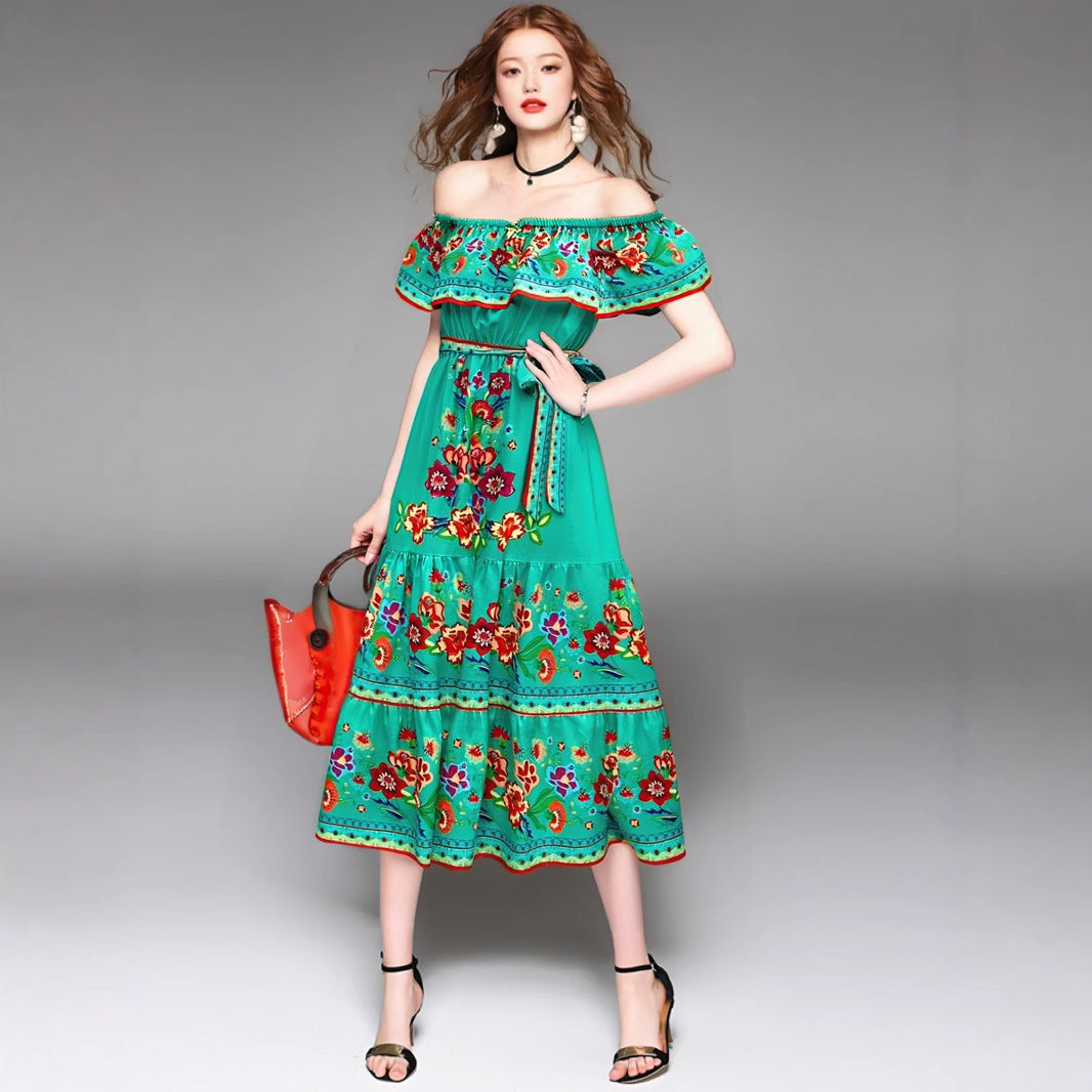 Street-Wave Floral Off Shoulder Maxi Dress With Ruched Bodice For Women