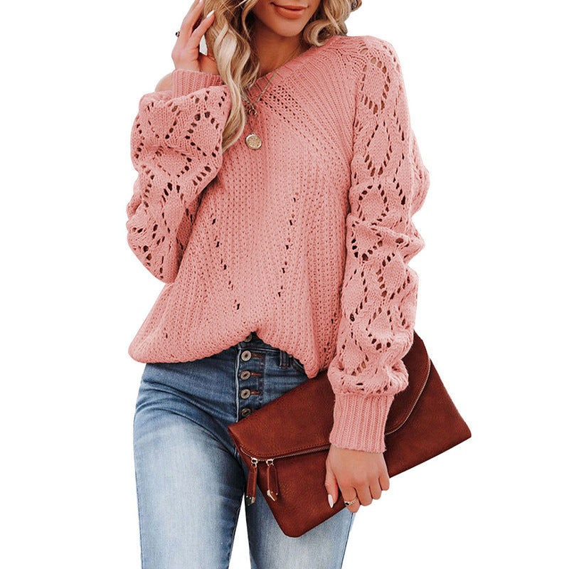 Streetwave Women's V Neck Chunky Knit Sweater With Airy Sleeves For Effortless Casual Everyday Wear
