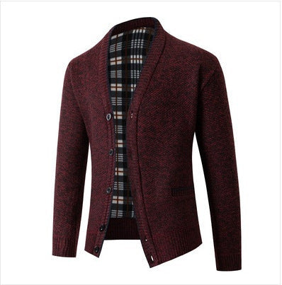 Street-wave Men's Elegant Knit Cardigan With Checkered Pattern For Fashion-Forward Gentlemen
