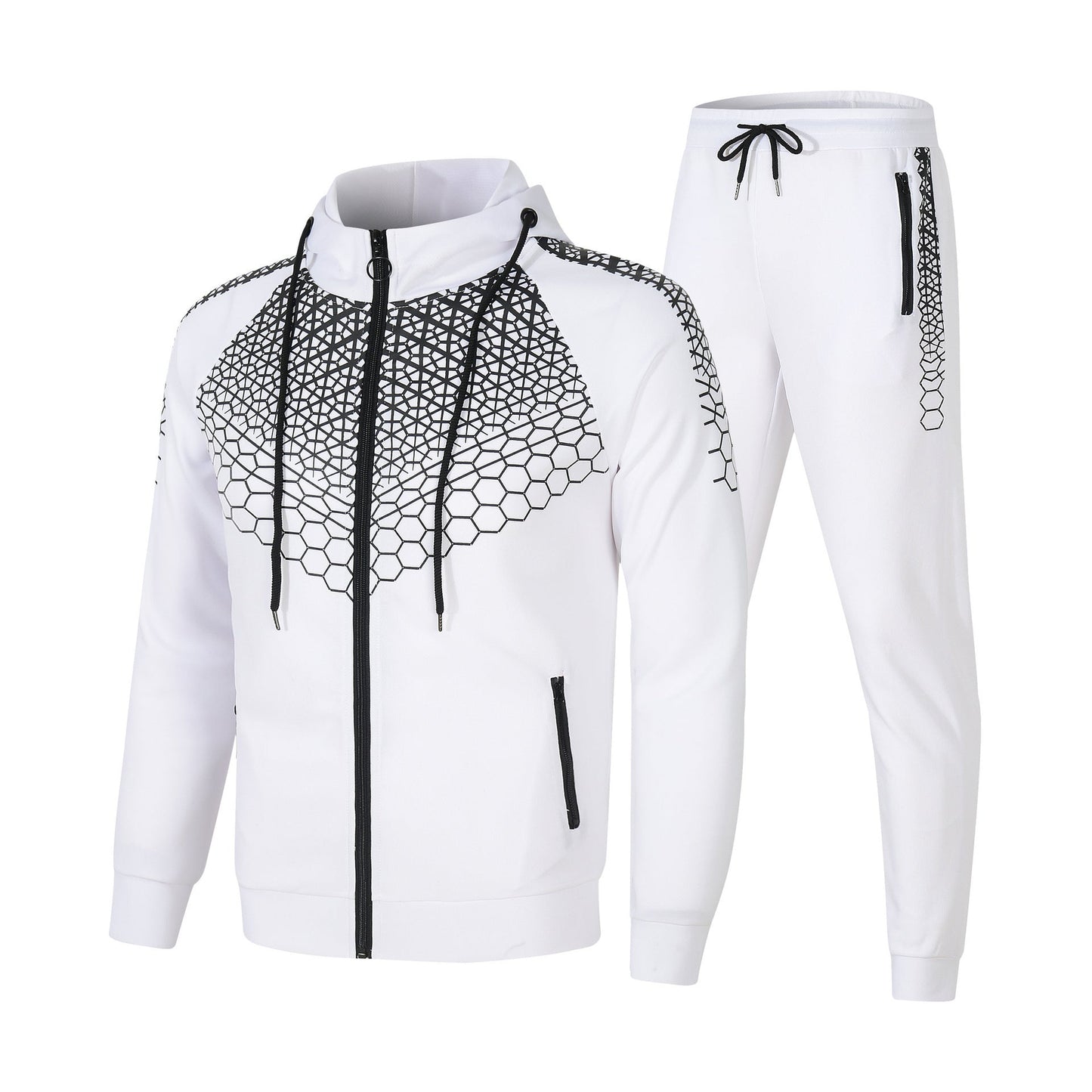 Men's Athletic Tracksuit Set From Street Wave With Innovative Honeycomb Pattern And Zipper Front For Active Men